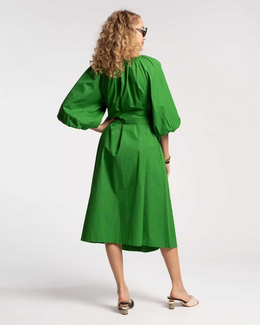 Frances Valentine Bliss Midi Dress Cotton Poplin Green