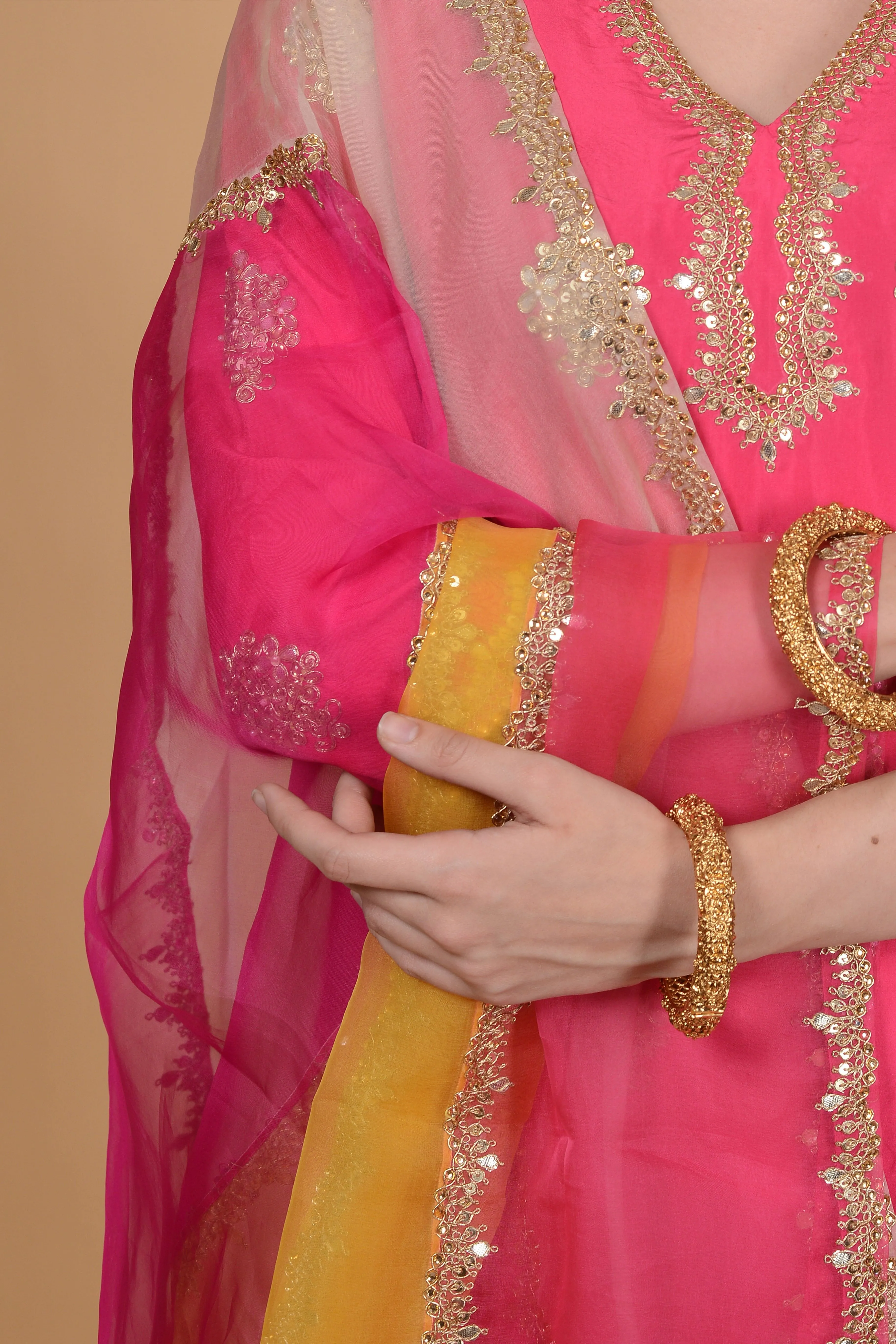 Fuchsia pink kurti and sharara set.