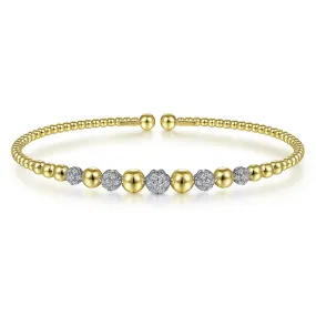 Gabriel 14K Yellow-White Gold Bujukan Cuff Bracelet with Pave Diamond Stations