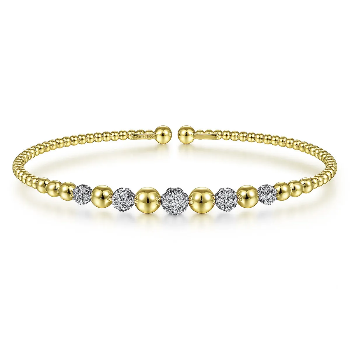 Gabriel 14K Yellow-White Gold Bujukan Cuff Bracelet with Pave Diamond Stations