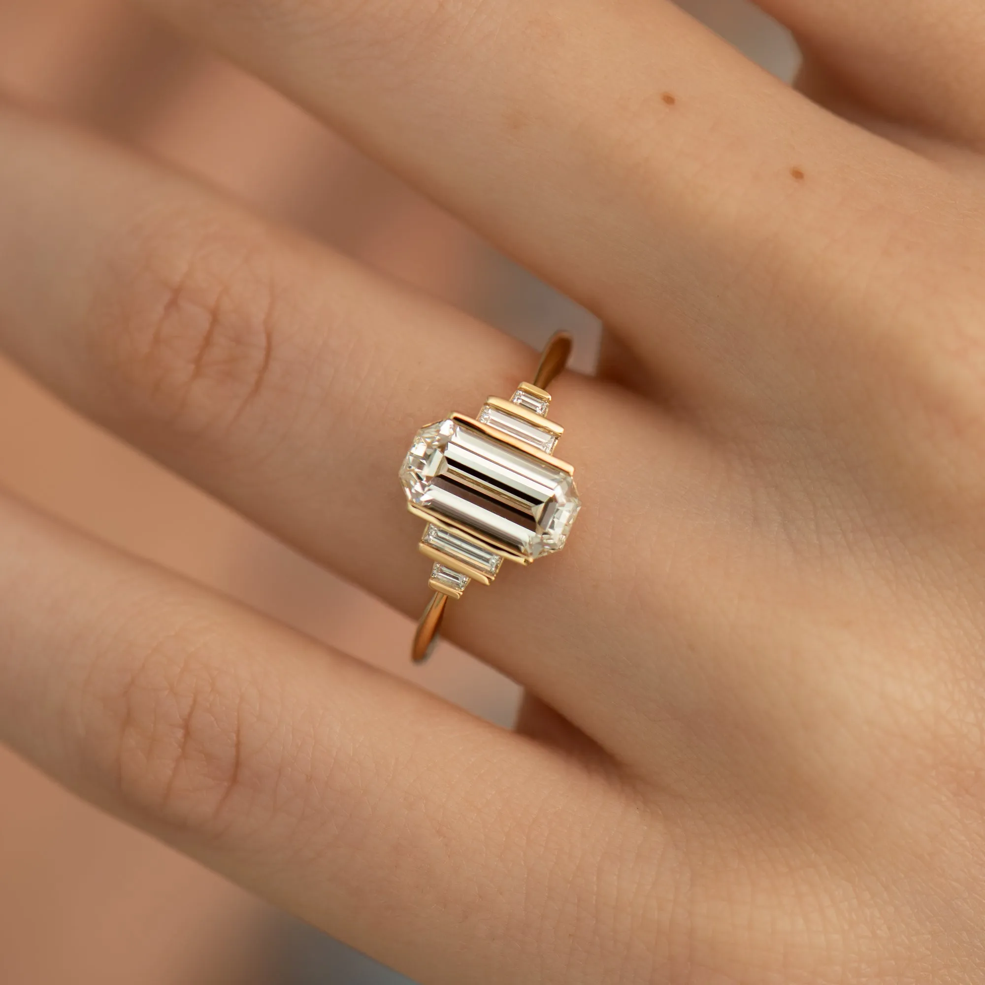 Geometric Emerald Cut Diamond Engagement Ring