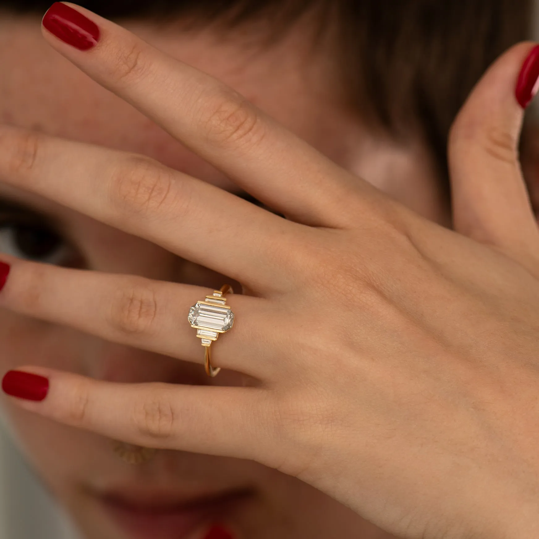 Geometric Emerald Cut Diamond Engagement Ring