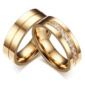 Gold Plated Stainless Steel with Channel Setting Cubic Zirconia Wedding Band