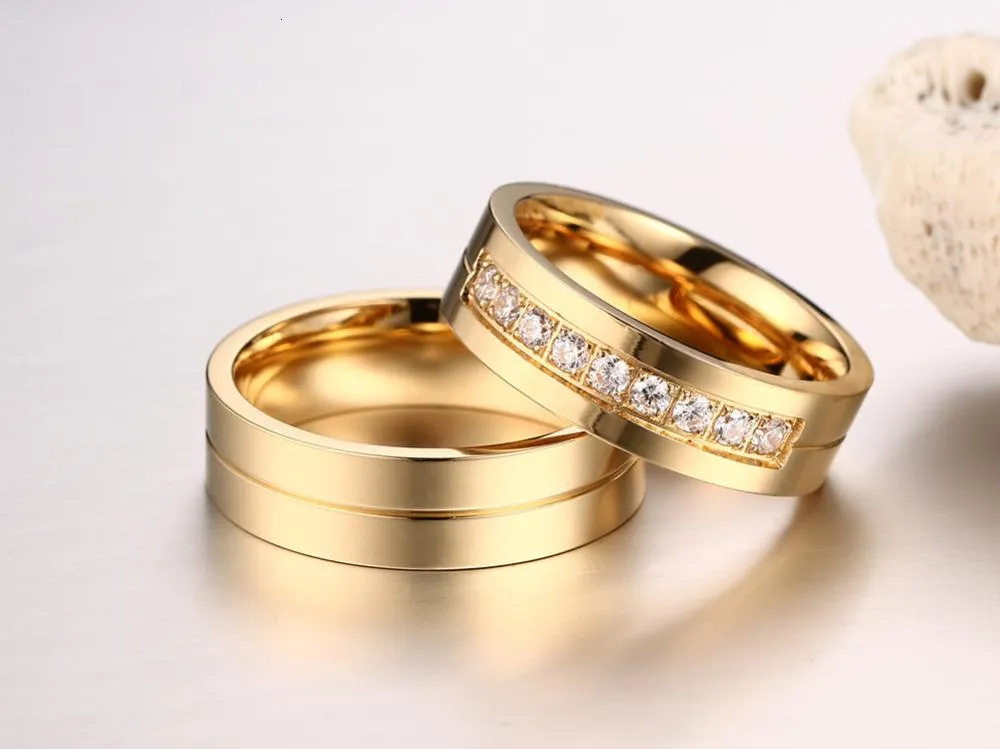 Gold Plated Stainless Steel with Channel Setting Cubic Zirconia Wedding Band