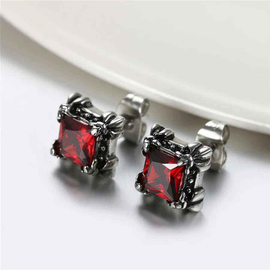 Gothic Flower Cubic Zirconia 316L Stainless Steel Stud Earrings