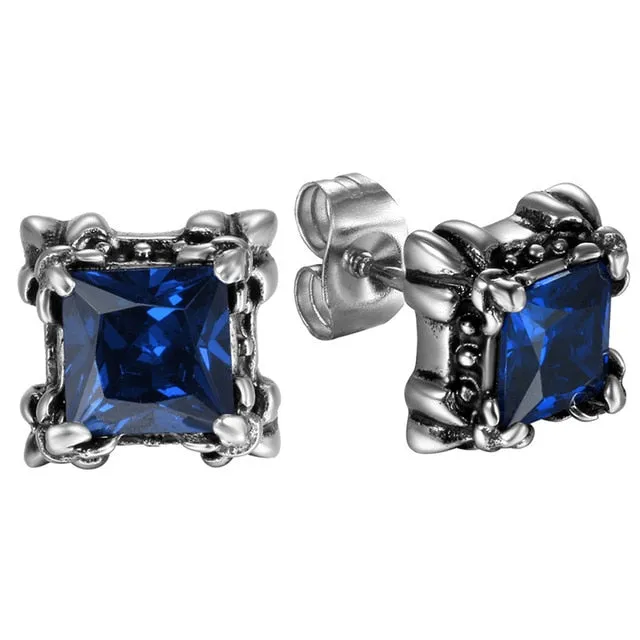 Gothic Flower Cubic Zirconia 316L Stainless Steel Stud Earrings