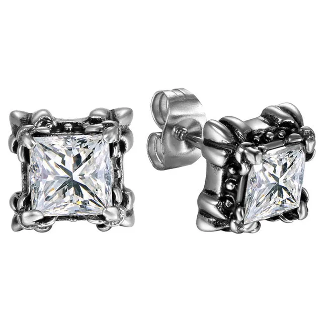 Gothic Flower Cubic Zirconia 316L Stainless Steel Stud Earrings