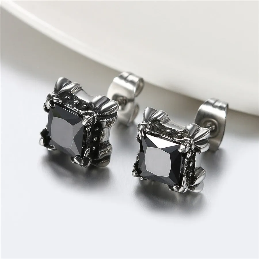 Gothic Flower Cubic Zirconia 316L Stainless Steel Stud Earrings