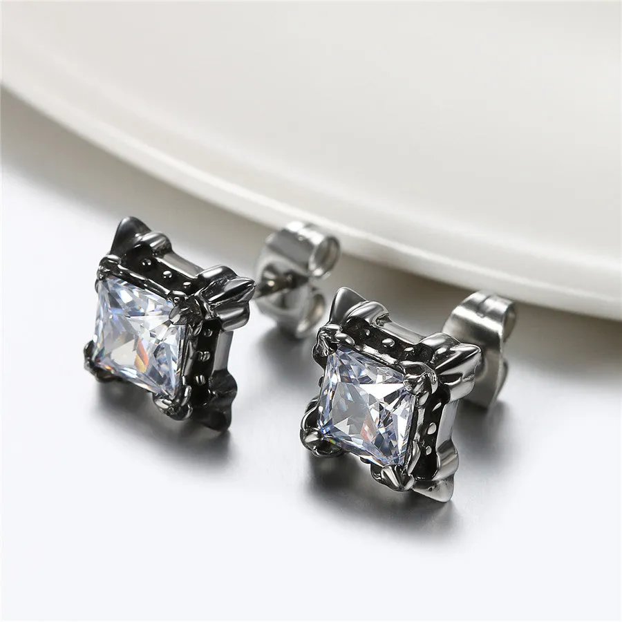 Gothic Flower Cubic Zirconia 316L Stainless Steel Stud Earrings