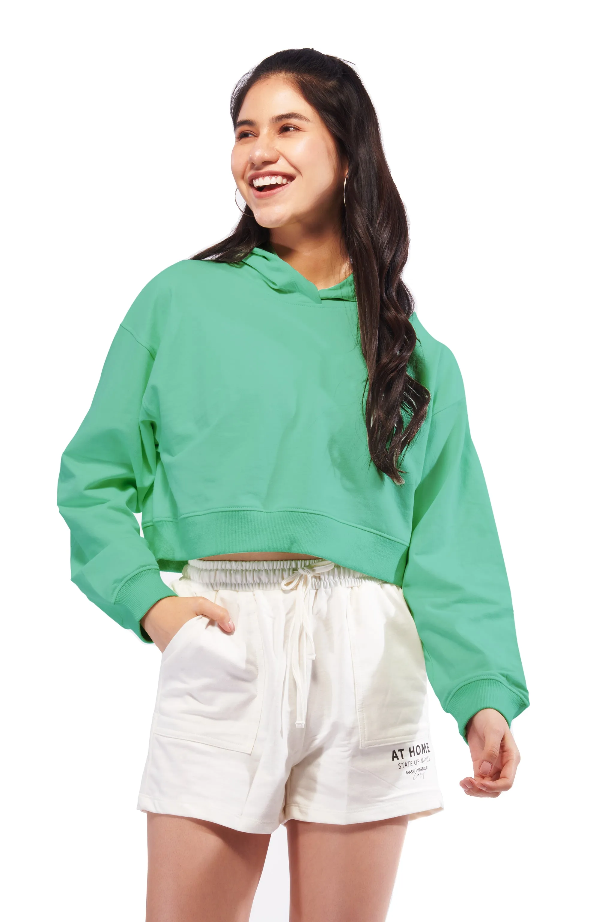 Green Crop Oversized Hoodie