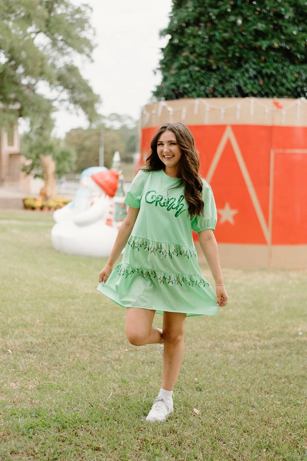 Green Grinch Sequin Babydoll Dress