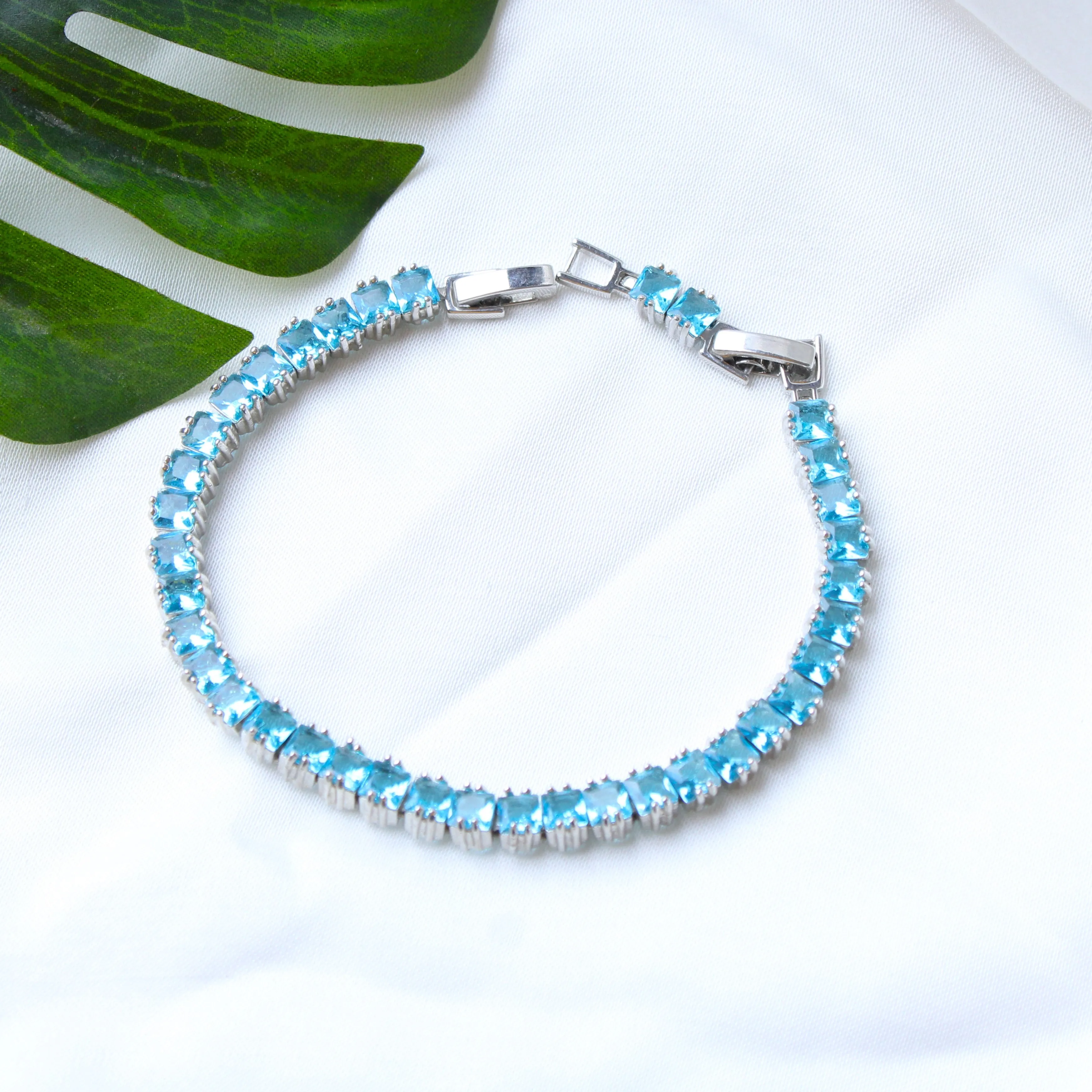 G.Silver Sea Blue Stone Bracelet.