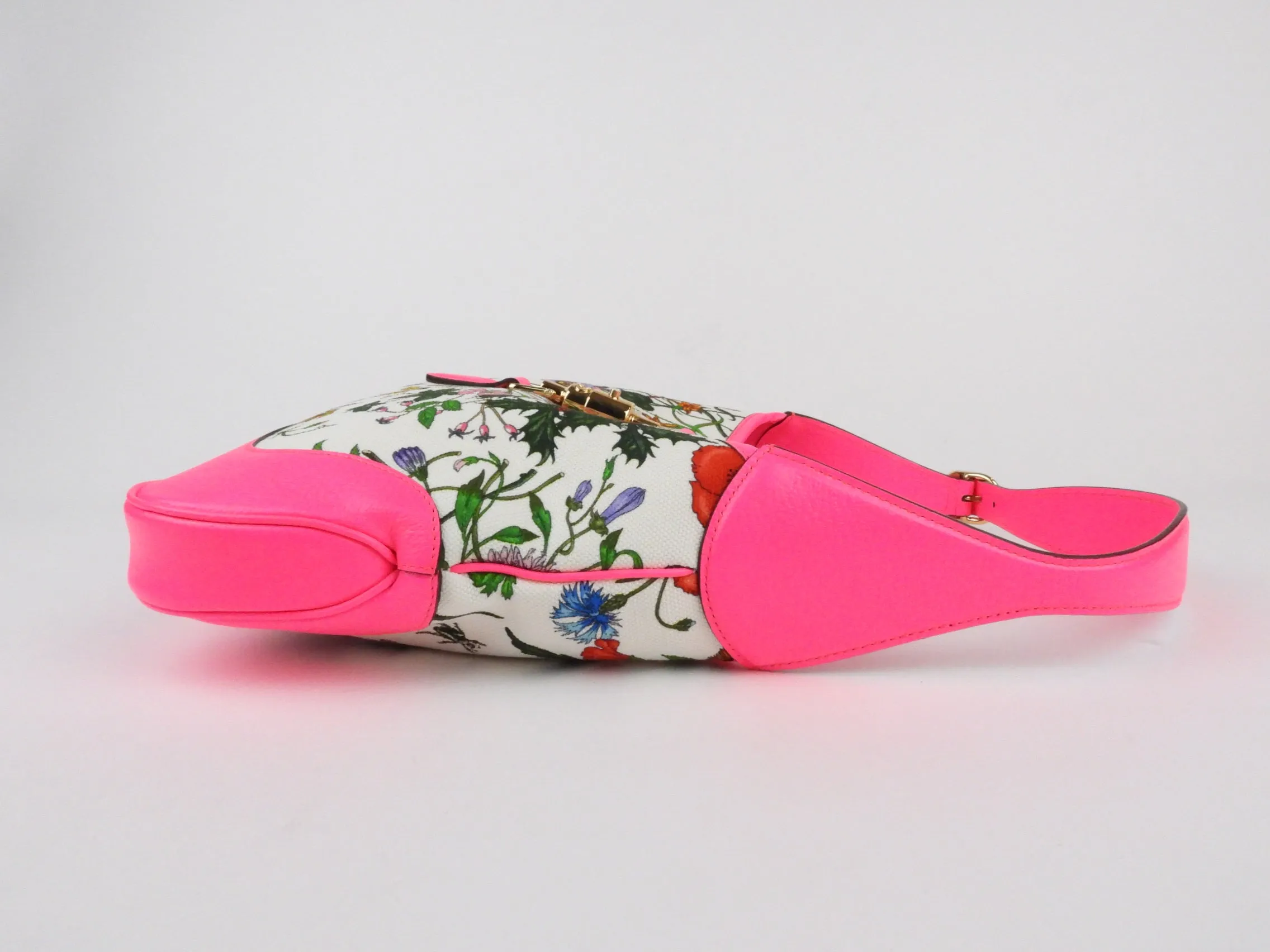 Gucci Hot Pink Flora Canvas Medium Jackie Hobo Shoulder Bag