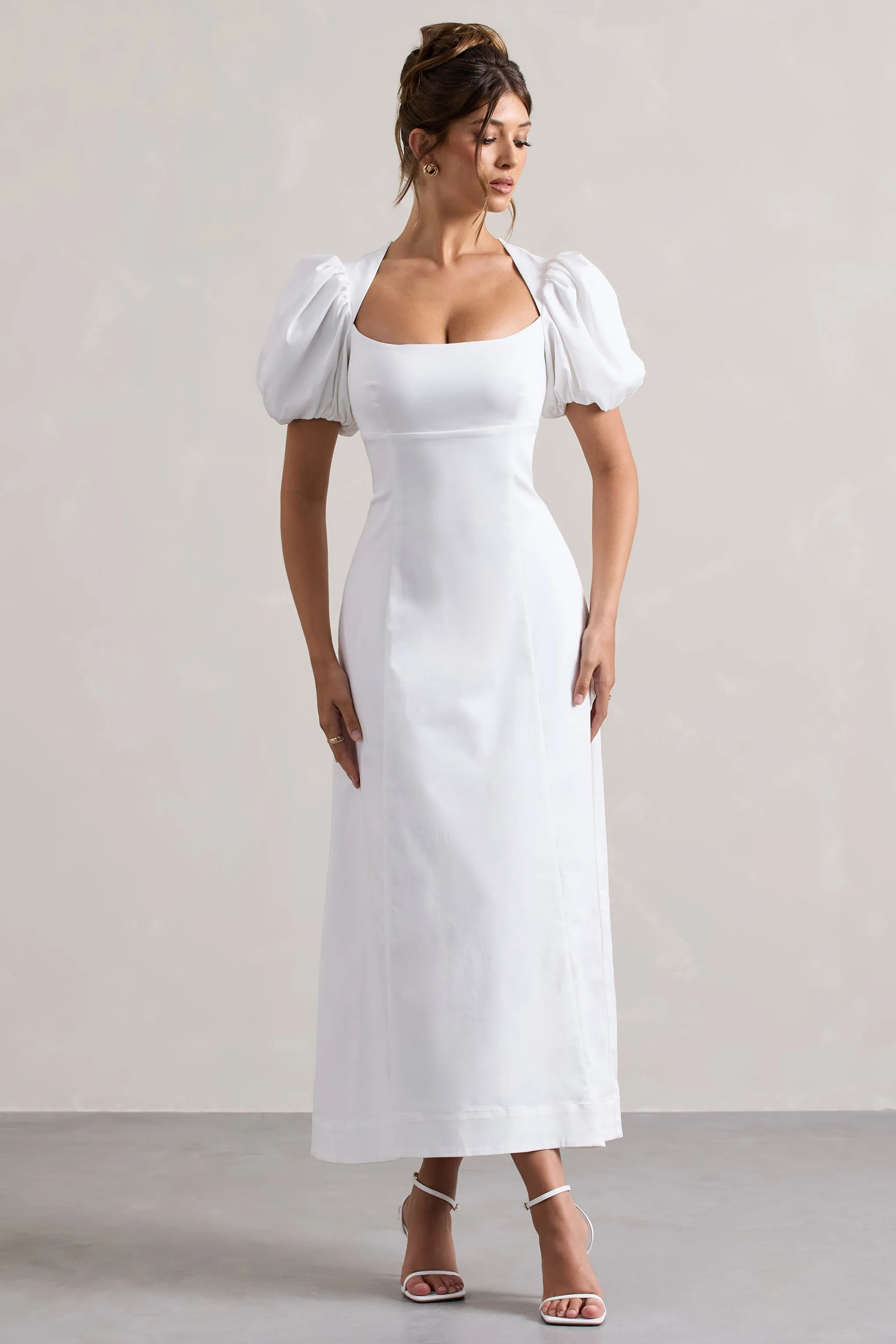 Hacienda | White Poplin Puff-Sleeve Maxi Dress