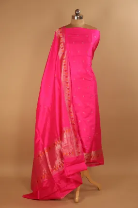 Hand Woven Dark Pink Pure Silk Suit Dupatta.