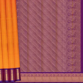 Handwoven Orange with Violet Kanjivaram Silk Saree - 2076T009623DSC