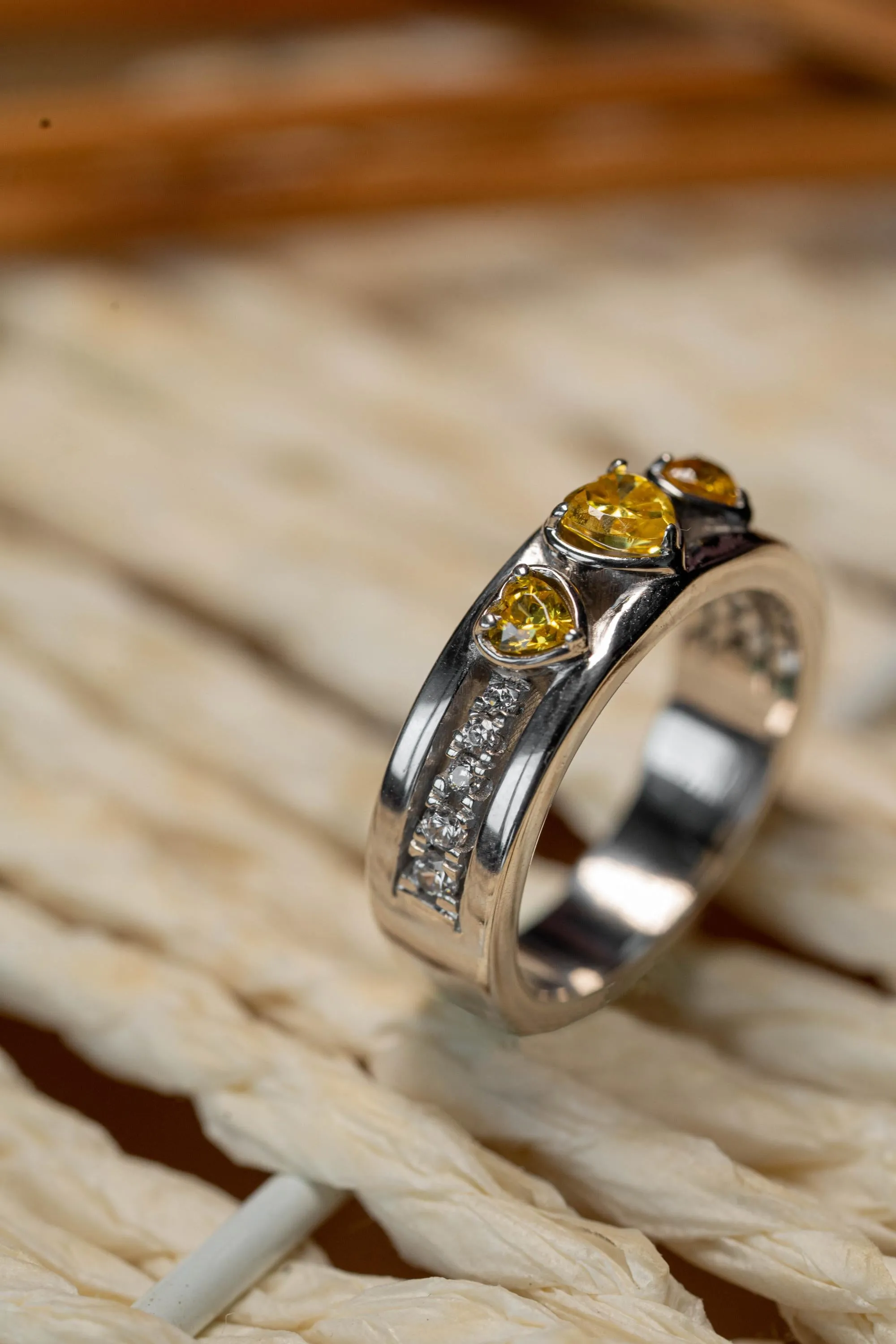 Heart shape cut Yellow diamond ring