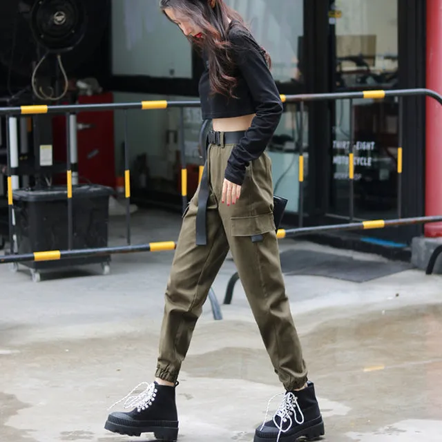 High-Waisted Cargo Pants With Belt