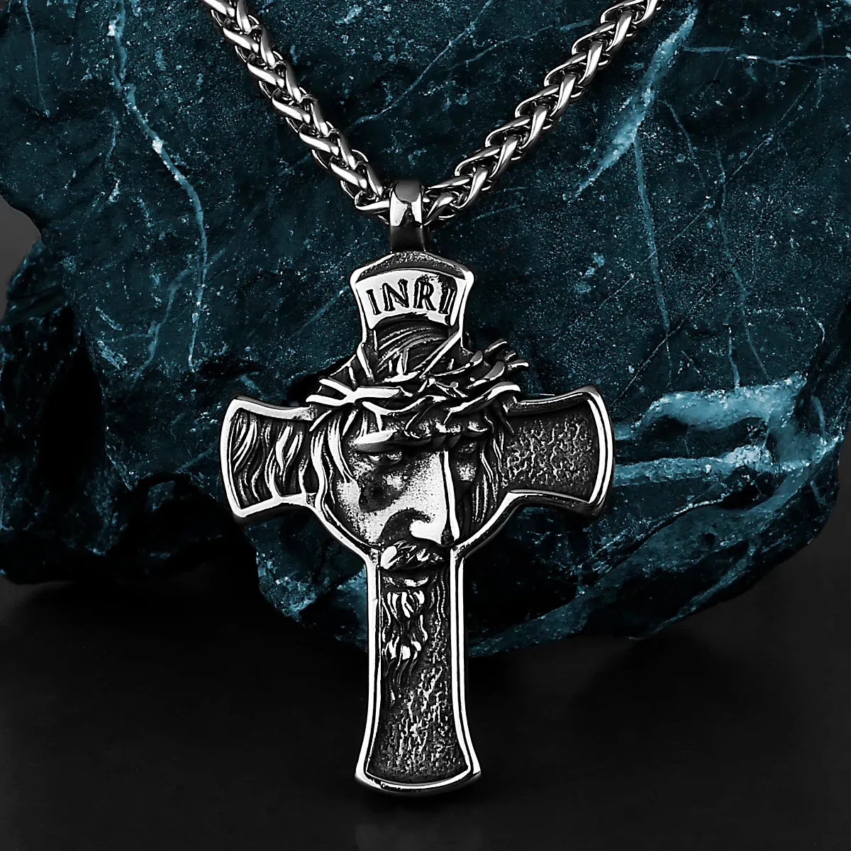 INRI Stainless Steel Jesus Cross 3D Pendant Necklace