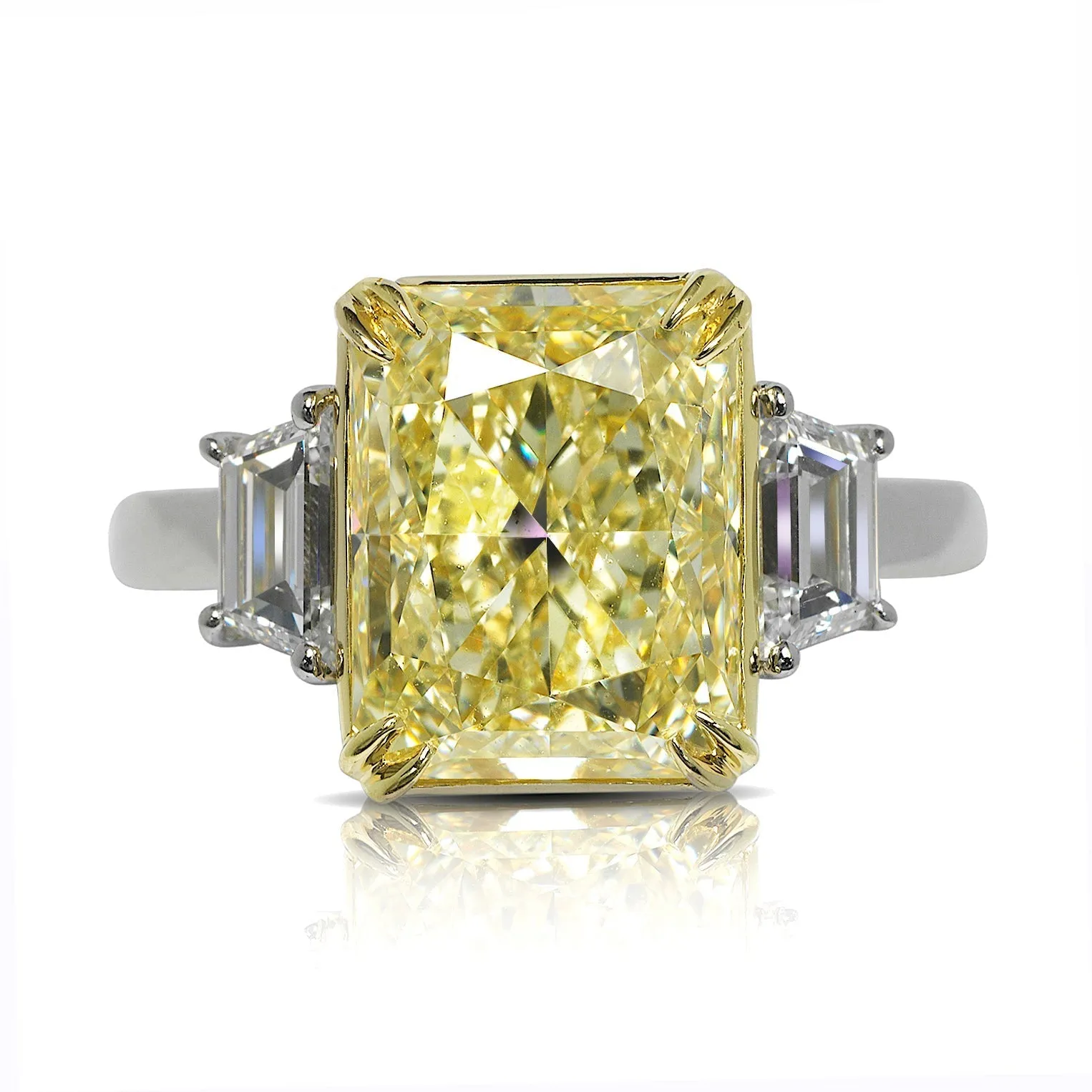 INTI 6 CARAT RADIANT CUT VS2 CLARITY FANCY YELLOW  DIAMOND ENGAGEMENT RING PLATINUM GIA CERTIFIED 6 CT BY MIKE NEKTA