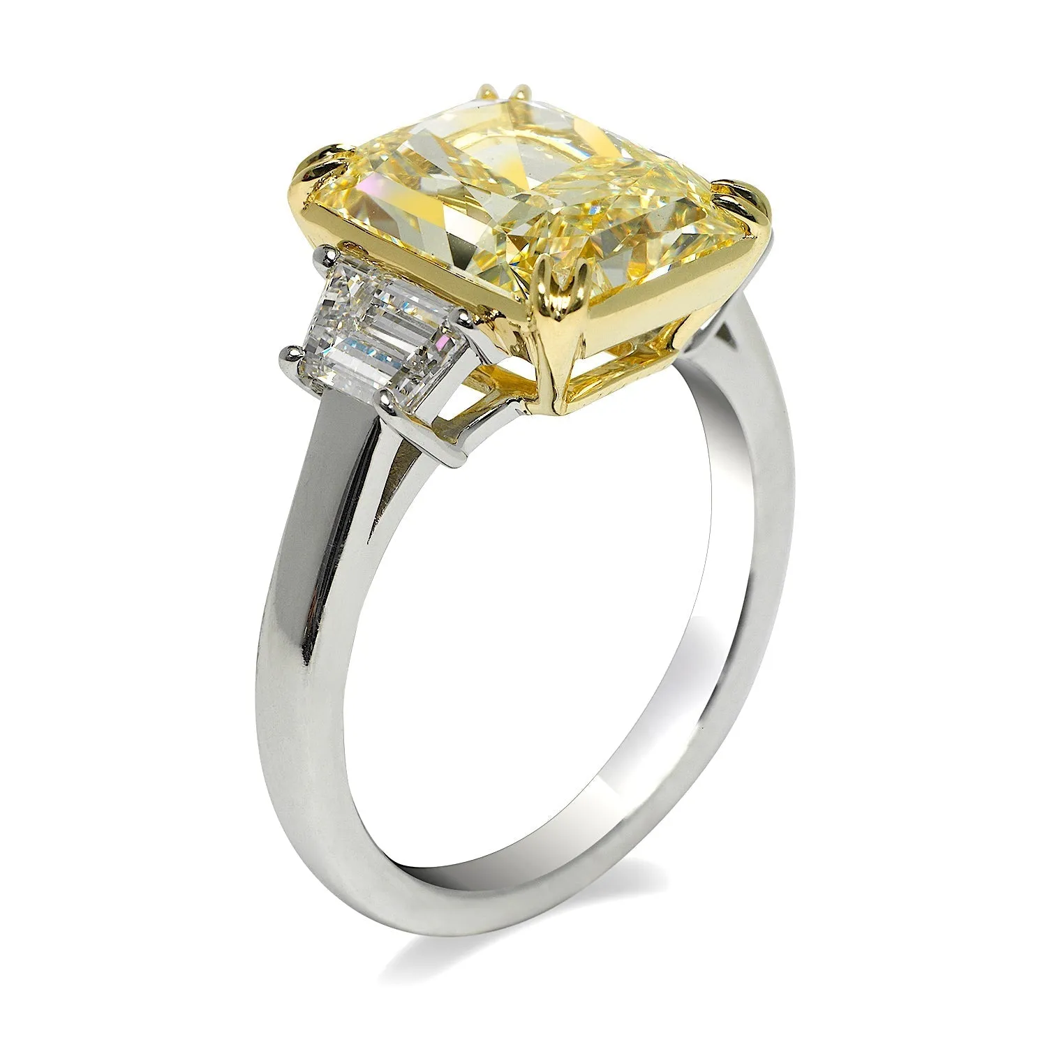 INTI 6 CARAT RADIANT CUT VS2 CLARITY FANCY YELLOW  DIAMOND ENGAGEMENT RING PLATINUM GIA CERTIFIED 6 CT BY MIKE NEKTA