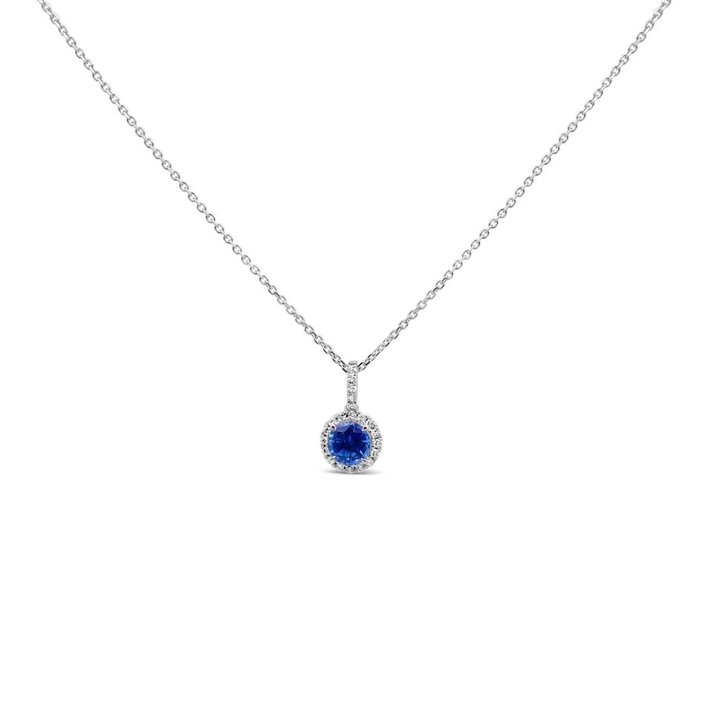 Irisa by Martin Binder Round Montana Sapphire & Diamond Halo Necklace