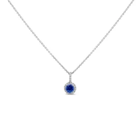 Irisa by Martin Binder Round Montana Sapphire & Diamond Halo Necklace