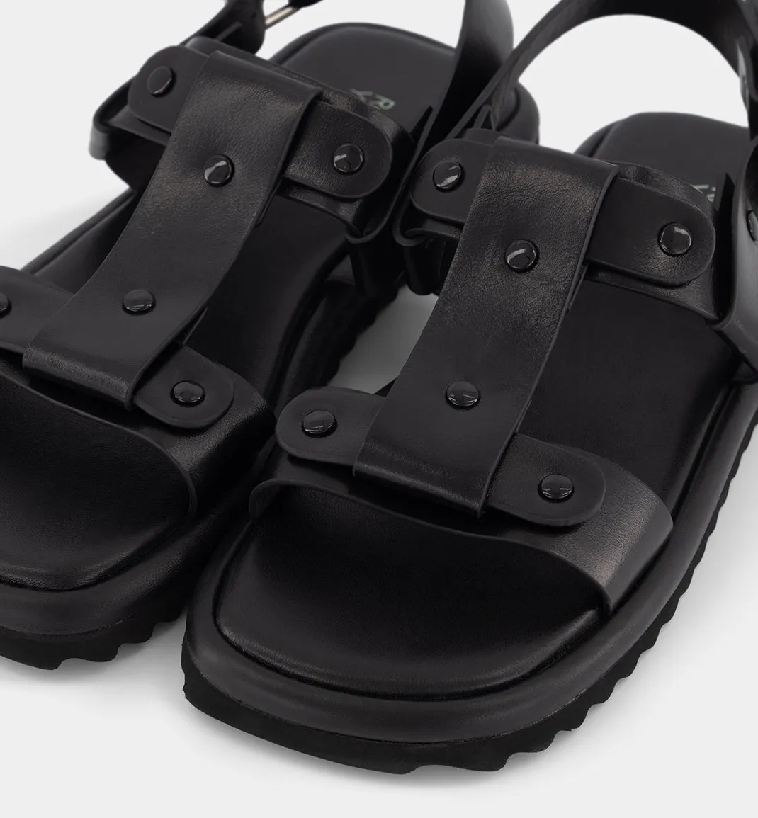 Juno Leather T-Bar Sandal | Black