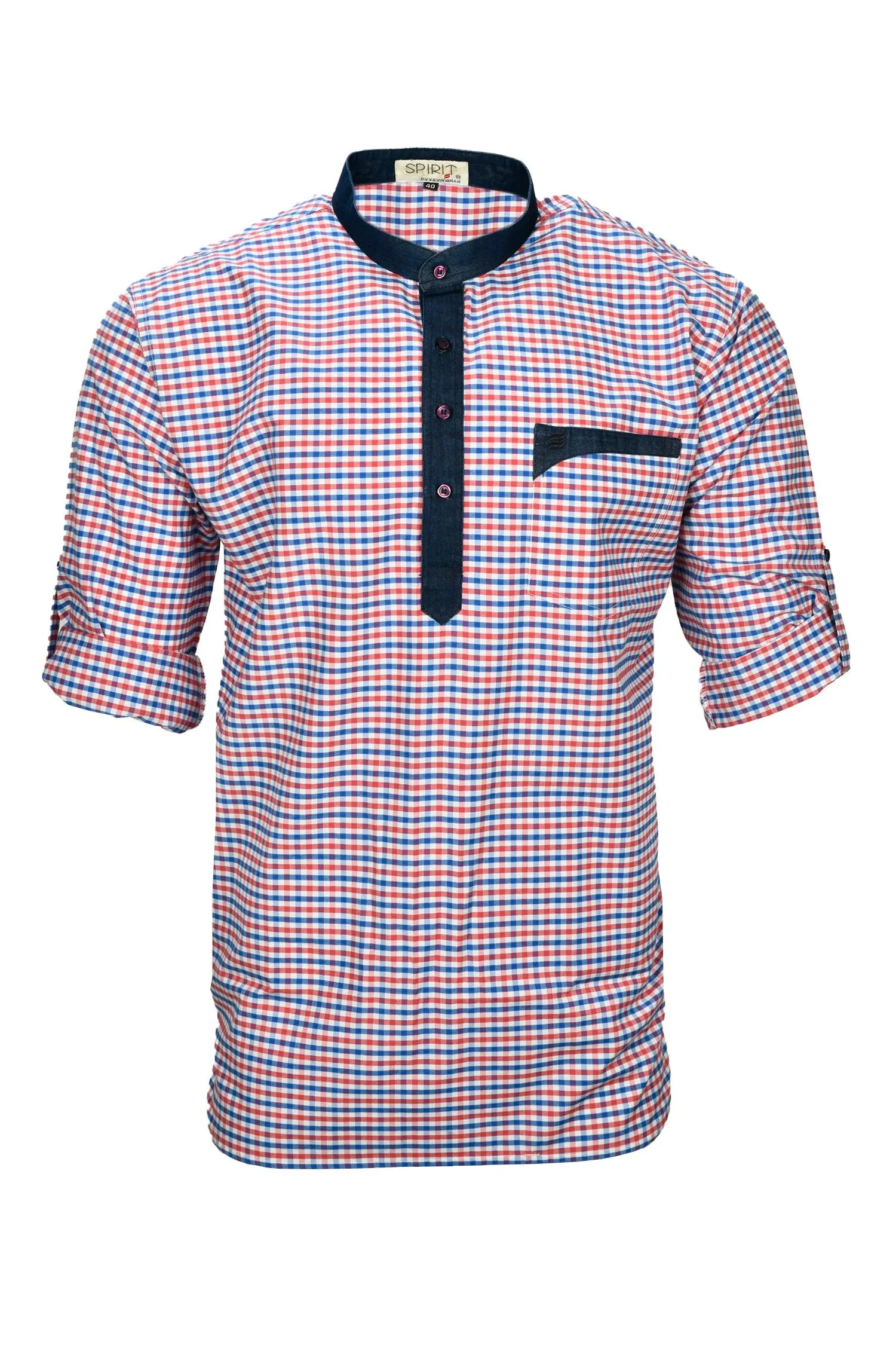 Kevin Ninan Chequered Kurta with Denim Collar