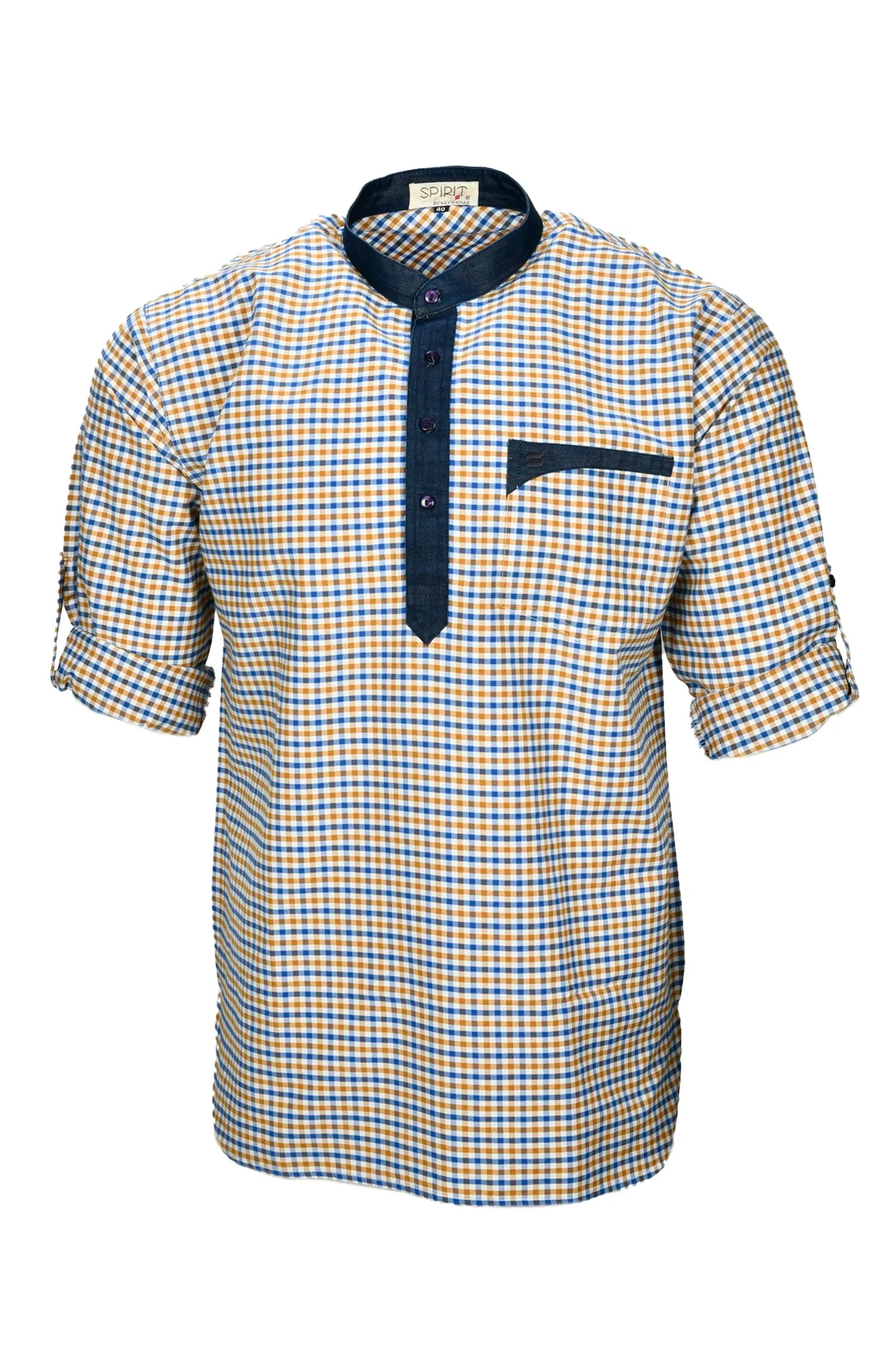 Kevin Ninan Chequered Kurta with Denim Collar