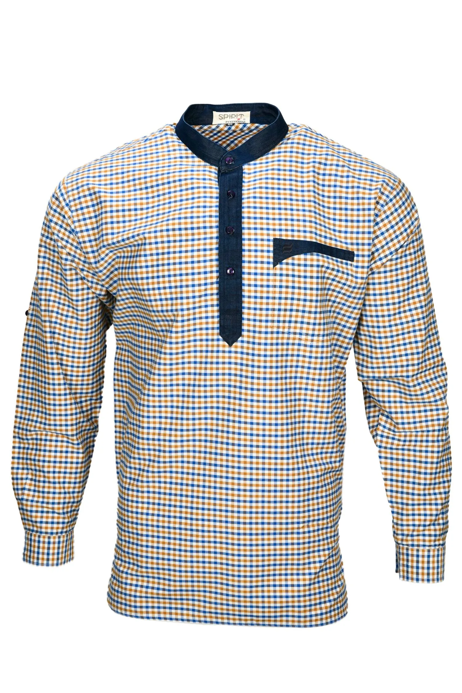 Kevin Ninan Chequered Kurta with Denim Collar