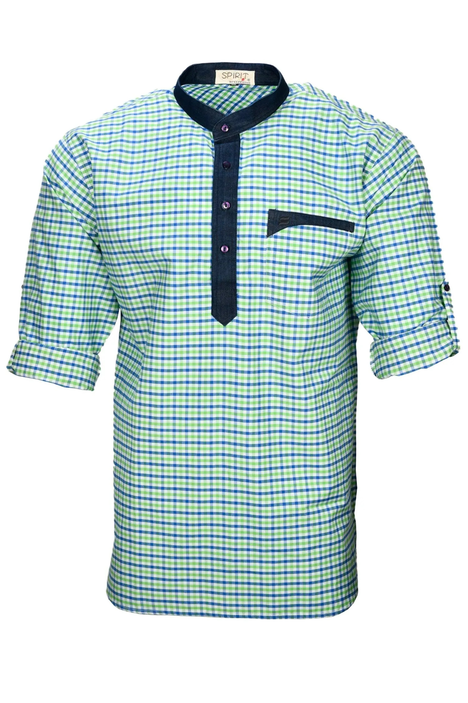 Kevin Ninan Chequered Kurta with Denim Collar