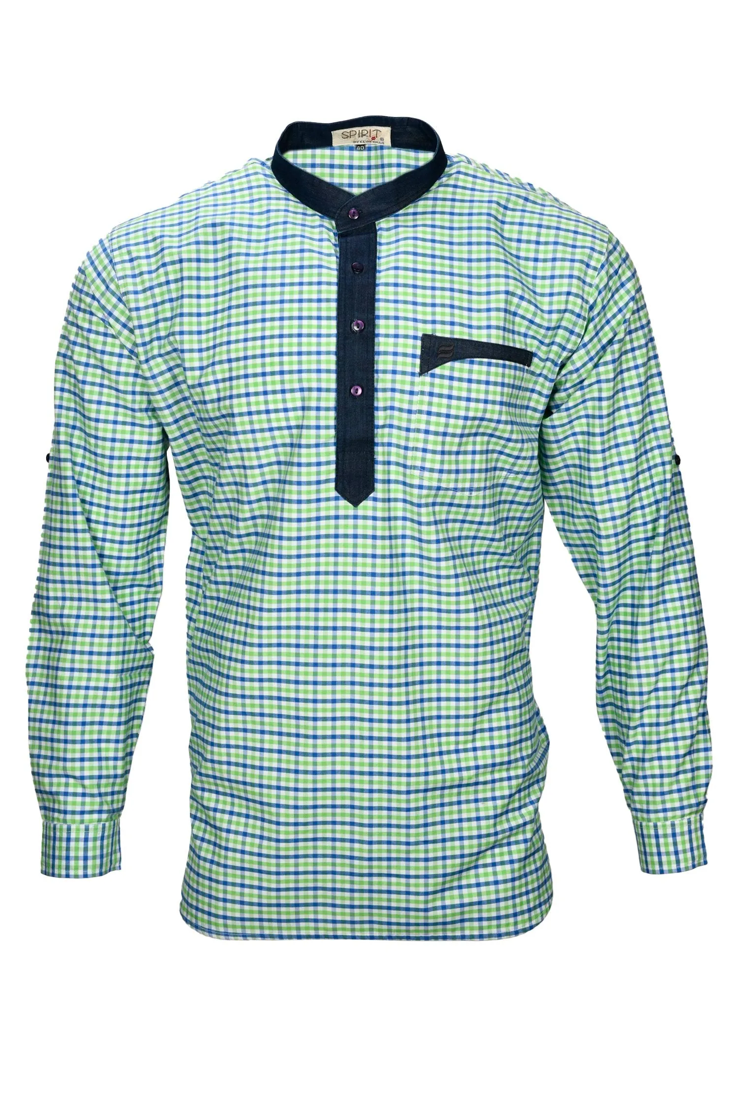 Kevin Ninan Chequered Kurta with Denim Collar