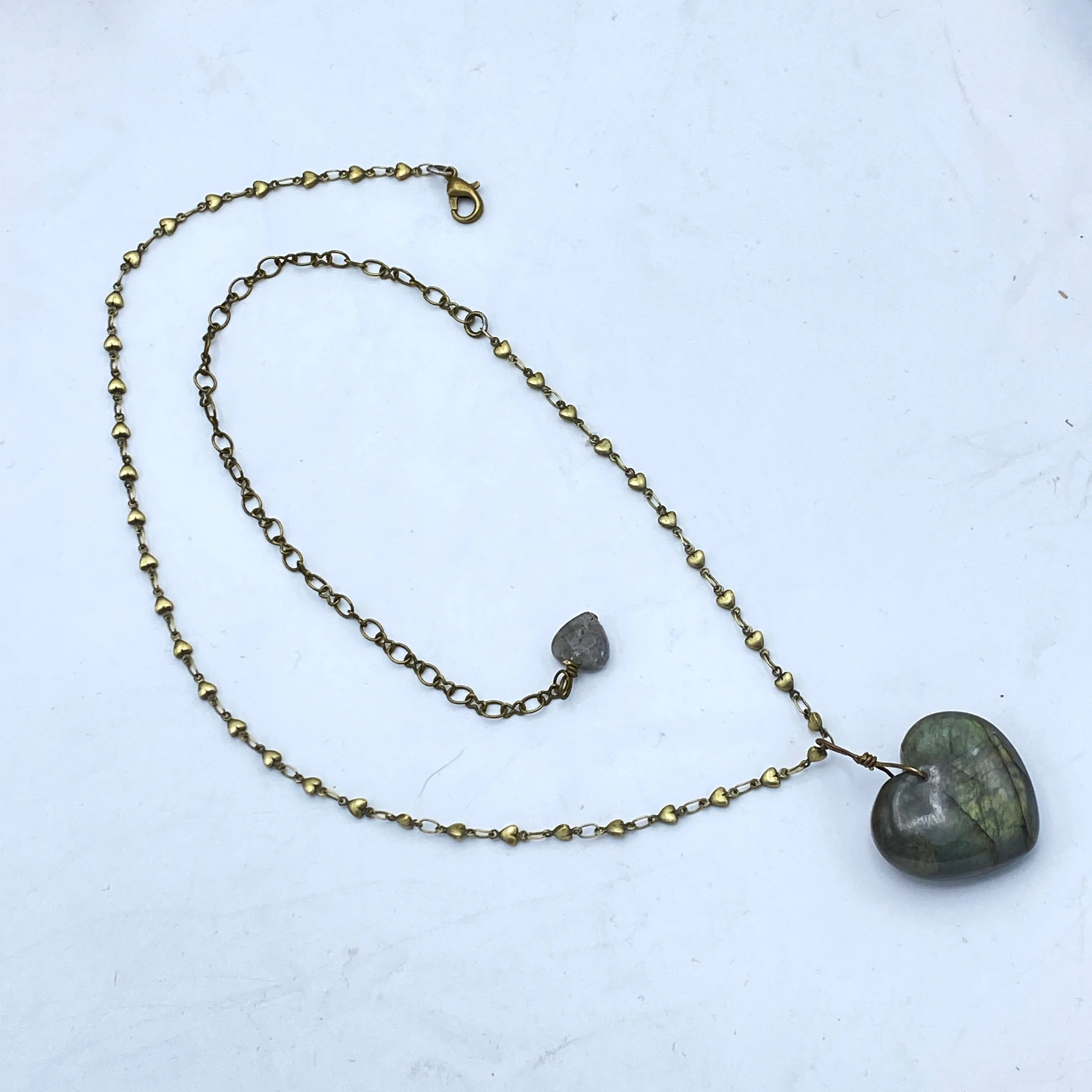 Labradorite gemstone Heart with Brass Heart Chain