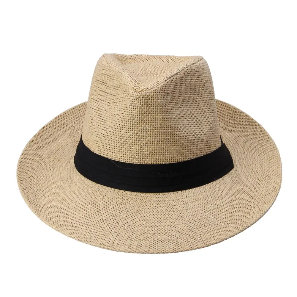 Large Brim Paper Straw Panama Hat with Black Ribbon