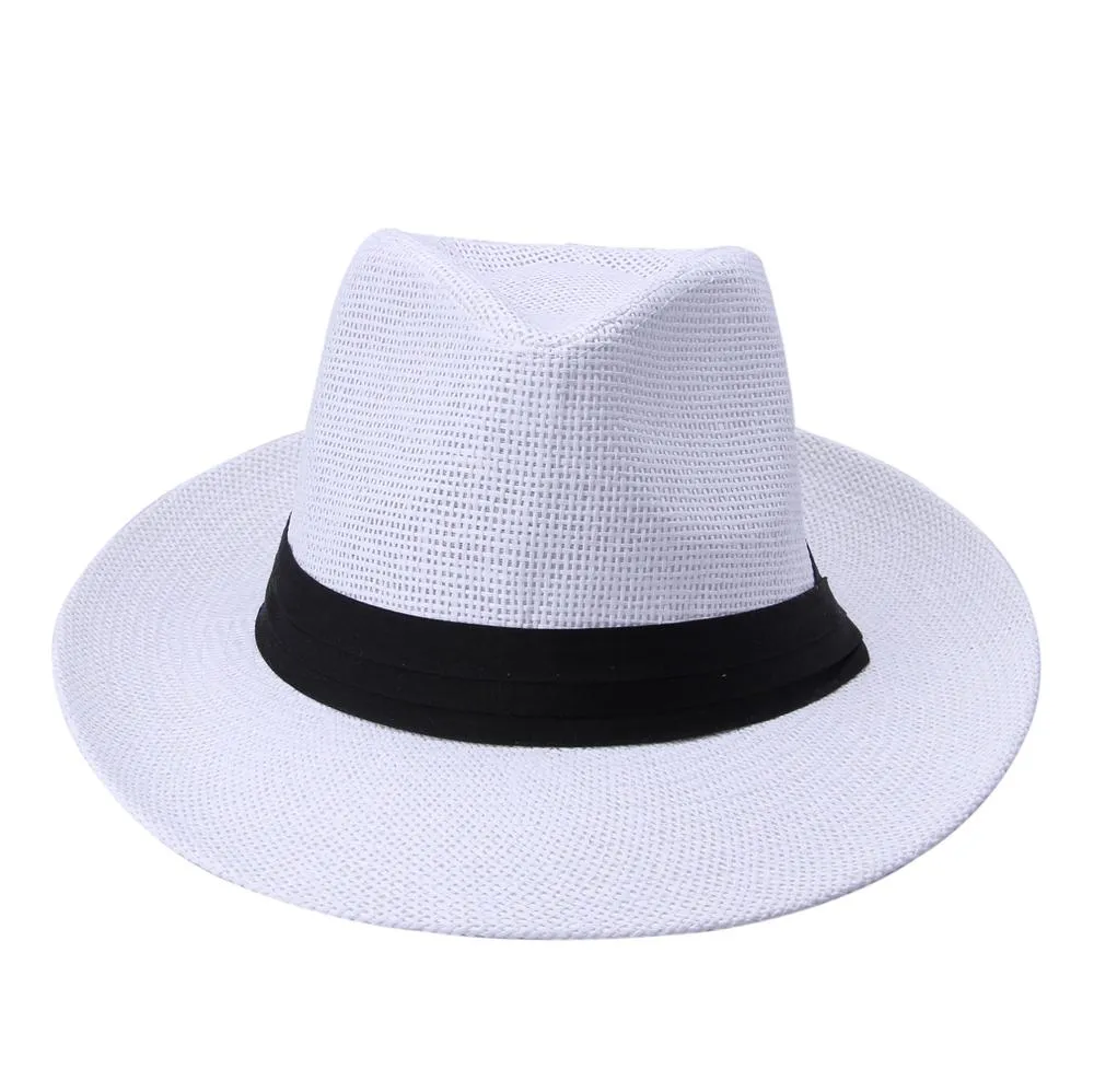 Large Brim Paper Straw Panama Hat with Black Ribbon