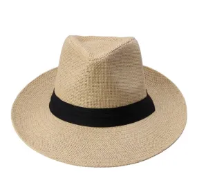 Large Brim Paper Straw Panama Hat with Black Ribbon