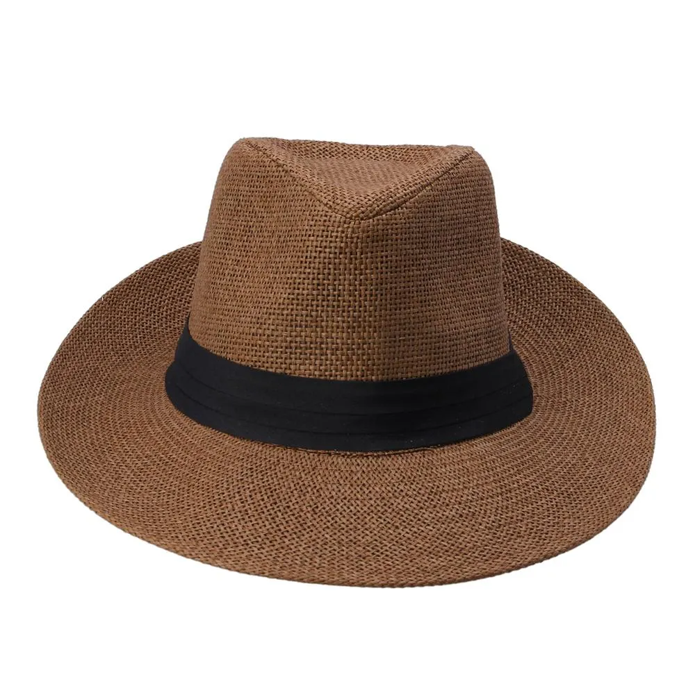 Large Brim Paper Straw Panama Hat with Black Ribbon