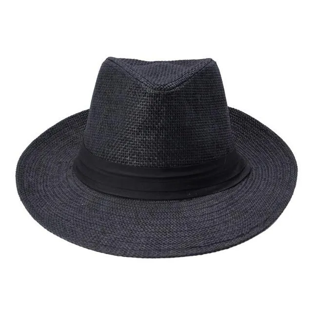 Large Brim Paper Straw Panama Hat with Black Ribbon