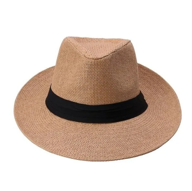 Large Brim Paper Straw Panama Hat with Black Ribbon