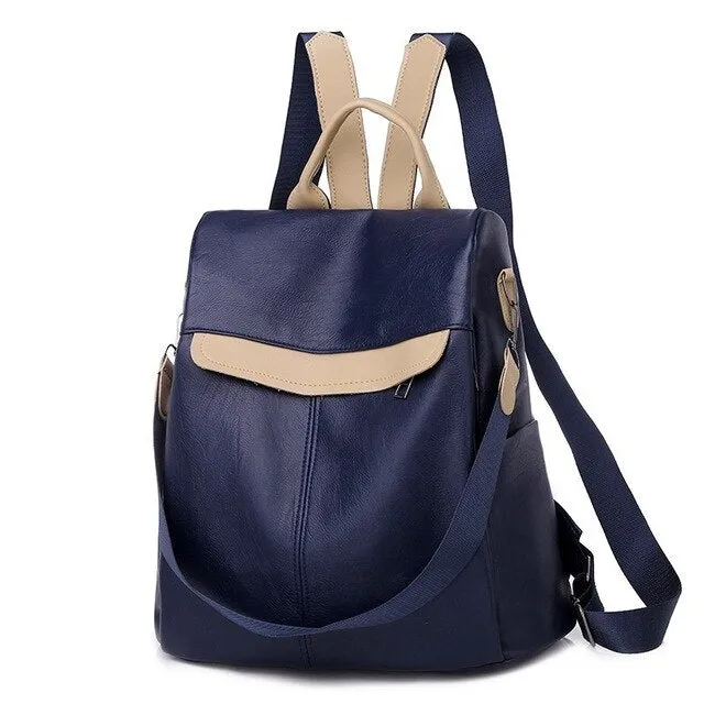 Large Capacity PU Leather School Bag and Travel Backpack