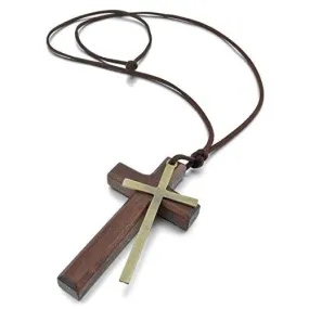 Leather & Wood Cross Vintage Pendant Necklace