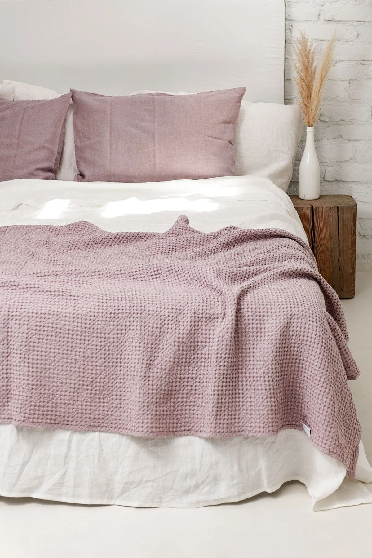 Linen Waffle Bed Throw | Dusty Rose