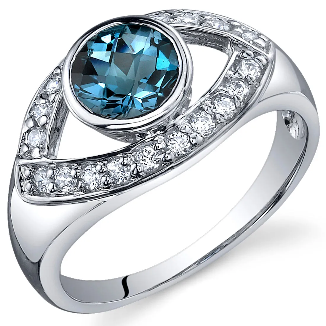 London Blue Topaz Round Cut Sterling Silver Ring Size 8