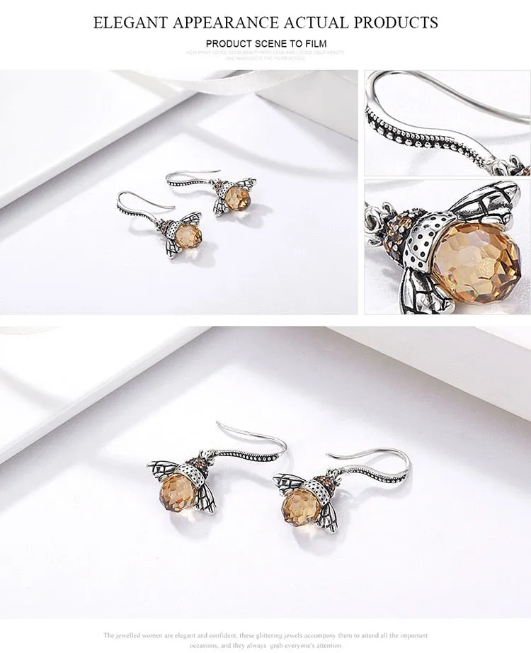 Lovely Bee 925 Sterling Silver Drop Earrings