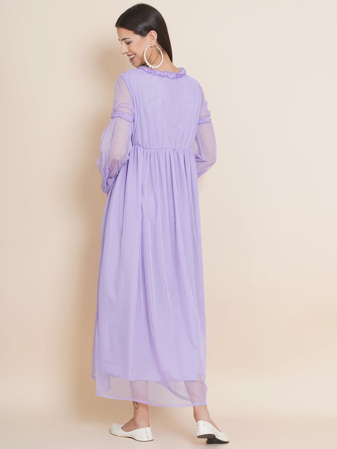 Maternity Solid Lavender Color Maxi Baby Shower Dress