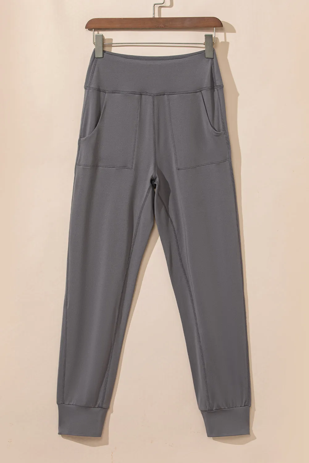 Medium Grey Exposed Seam High Waist Pocketed Joggers