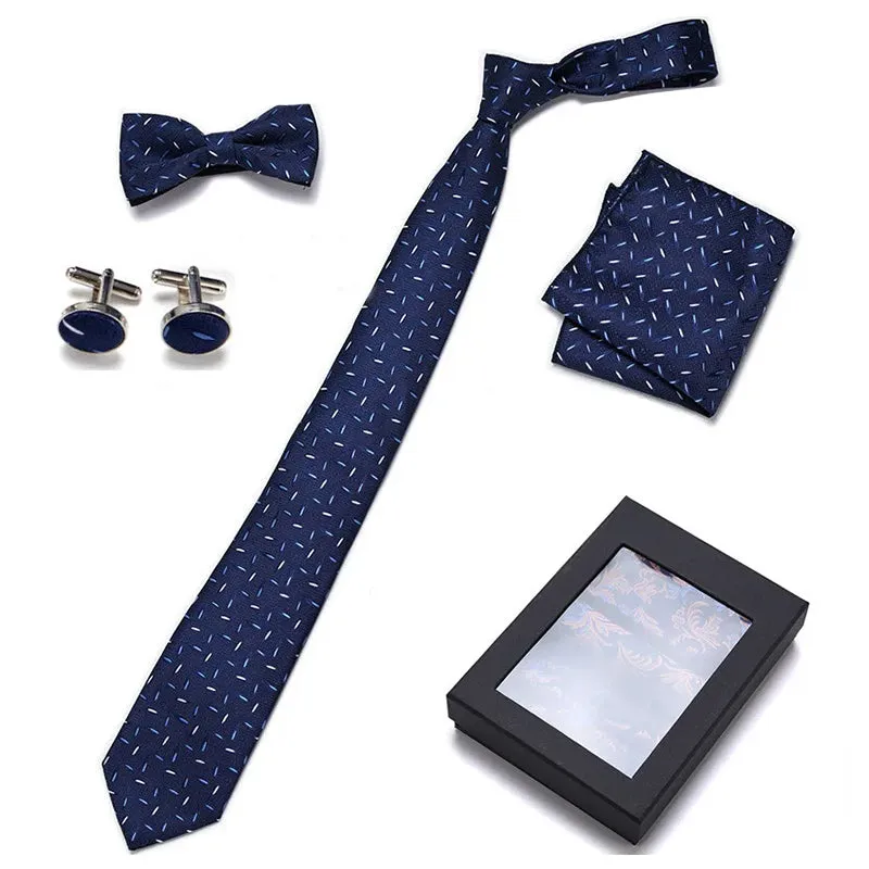 Men Bowtie, Necktie, Cufflinks, and Pocket Square Gift Box Set