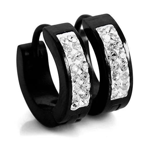 Men's Stainless Steel Stud Hoop Huggie Earrings CZ Silver Black Charm Elegant