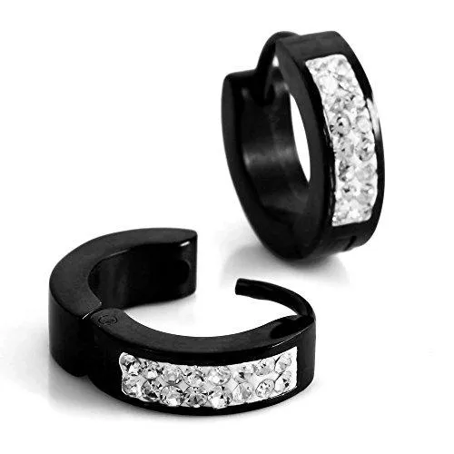 Men's Stainless Steel Stud Hoop Huggie Earrings CZ Silver Black Charm Elegant